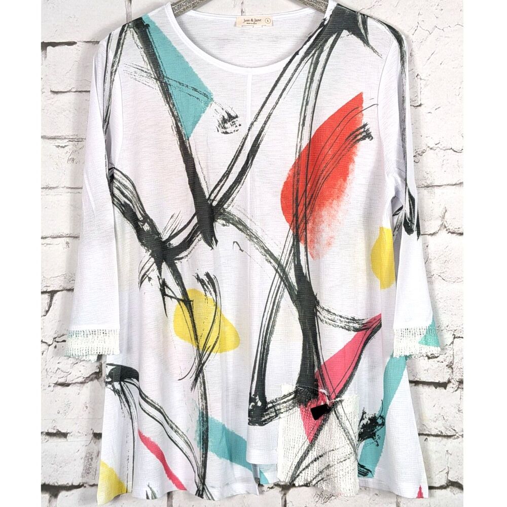 JESS & JANE Artwear Mesh Tunic Lagenlook Lightweight Colorful USA-Made Large